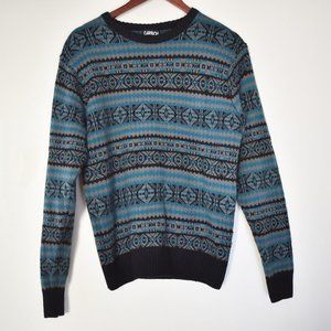 Carbon retro knit grandpa sweater in blue, gray, & black